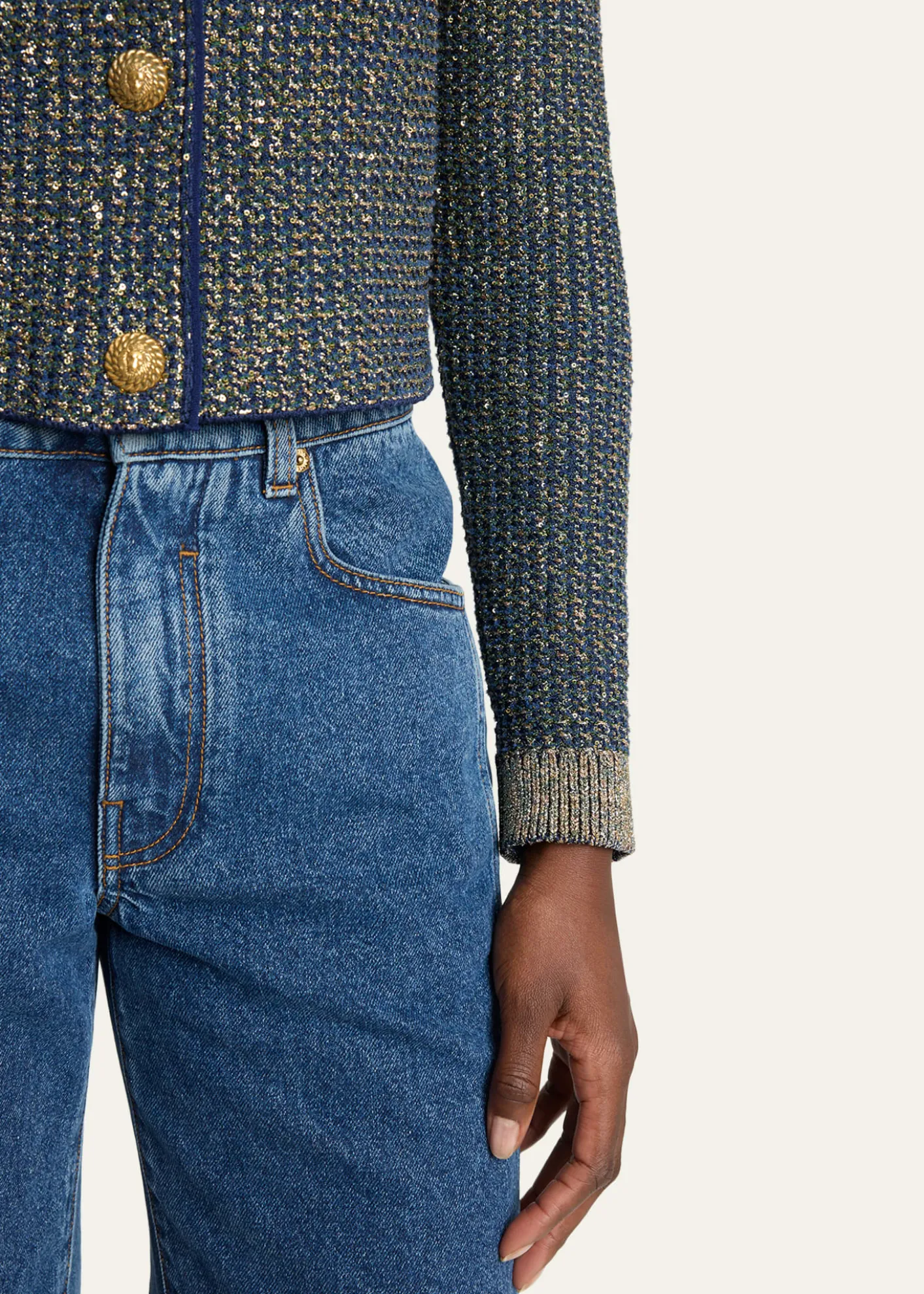 BalmainGlittered Tweed Buttoned Cardigan