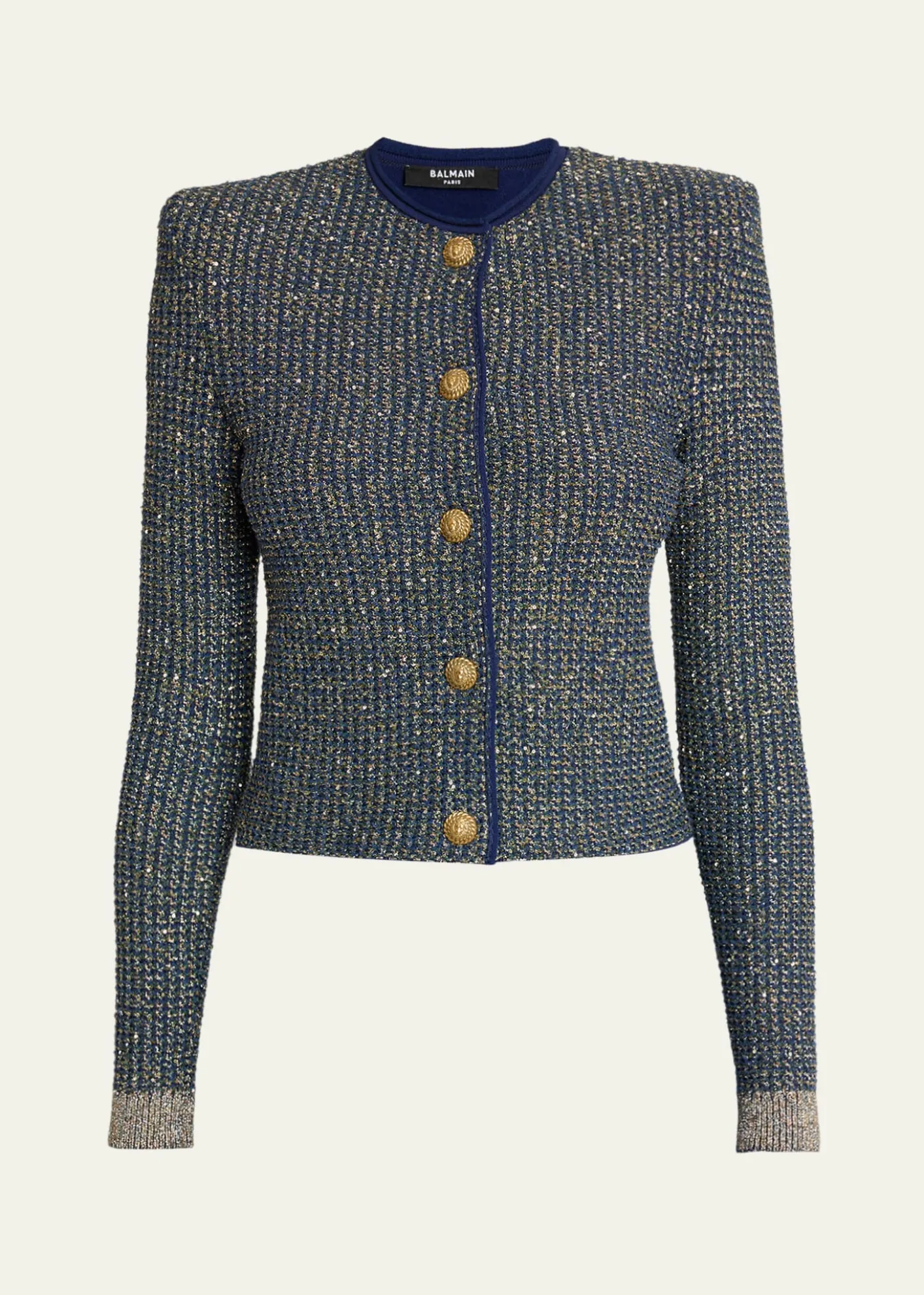 BalmainGlittered Tweed Buttoned Cardigan