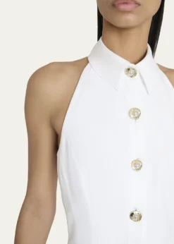 BalmainHalter Popeline Fit-&-Flare Mini Shirtdress