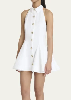 BalmainHalter Popeline Fit-&-Flare Mini Shirtdress
