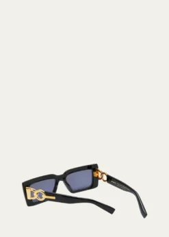 BalmainImperial Black Acetate & Titanium Rectangle Sunglasses