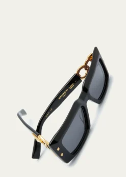 BalmainImperial Black Acetate & Titanium Rectangle Sunglasses