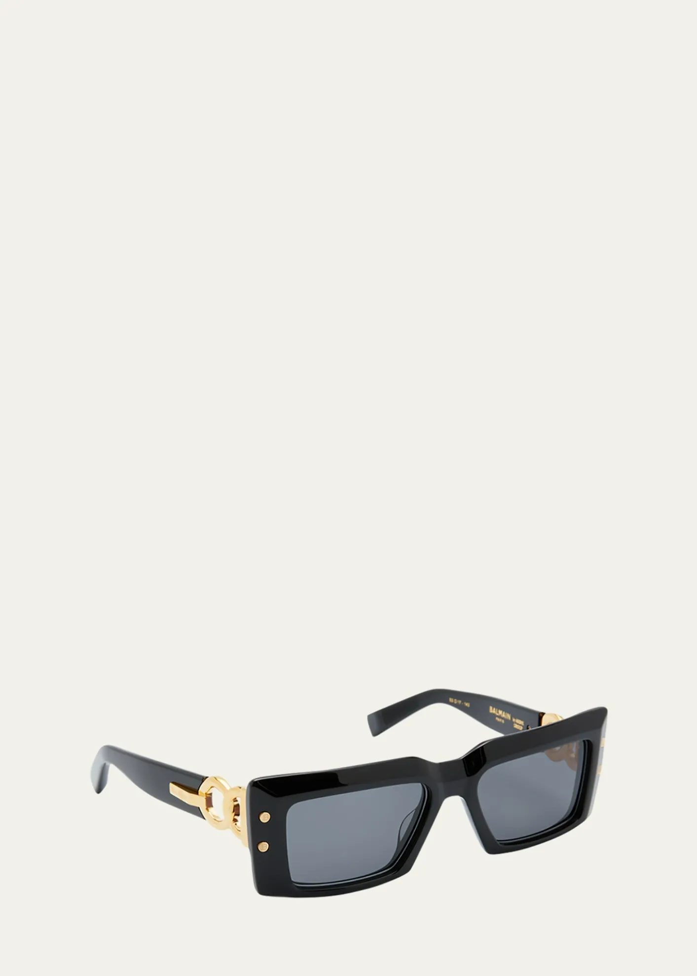 BalmainImperial Black Acetate & Titanium Rectangle Sunglasses