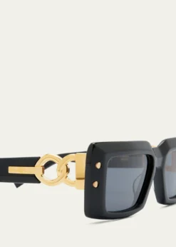 BalmainImperial Black Acetate & Titanium Rectangle Sunglasses