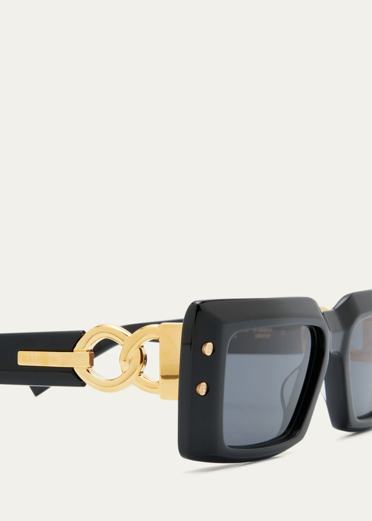BalmainImperial Black Acetate & Titanium Rectangle Sunglasses