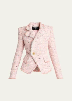 BalmainLion Head Single-Breasted Tweed Jacket