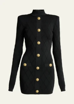 BalmainLong-Sleeve Buttoned Knit Mini Dress