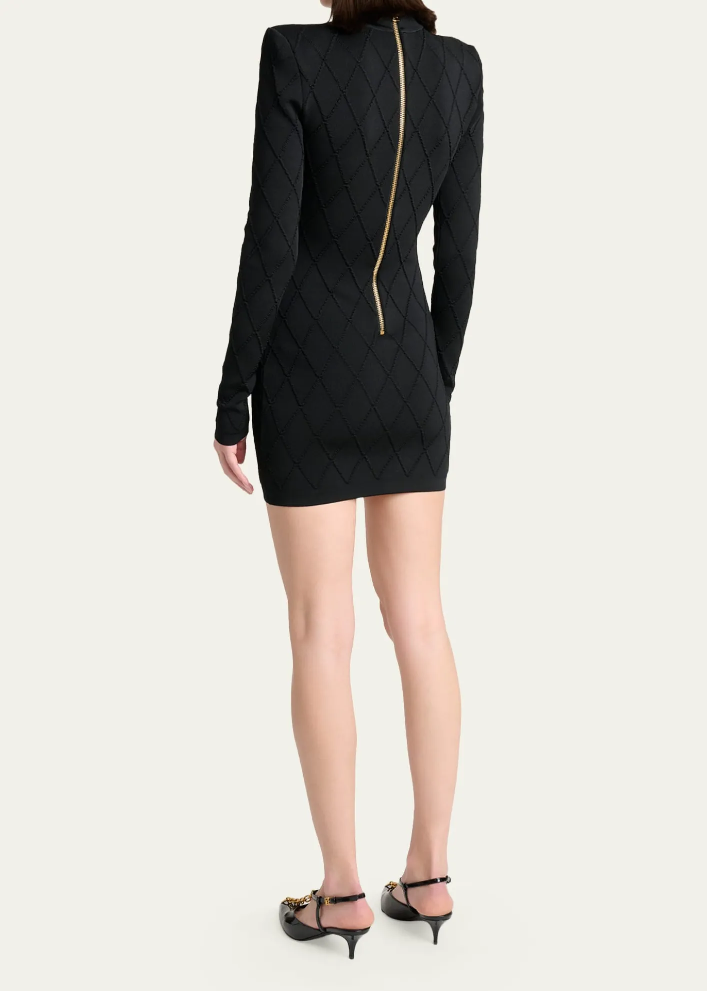 BalmainLong-Sleeve Buttoned Knit Mini Dress