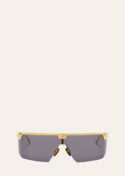 BalmainMajor Half-Rimmed Titanium Shield Sunglasses