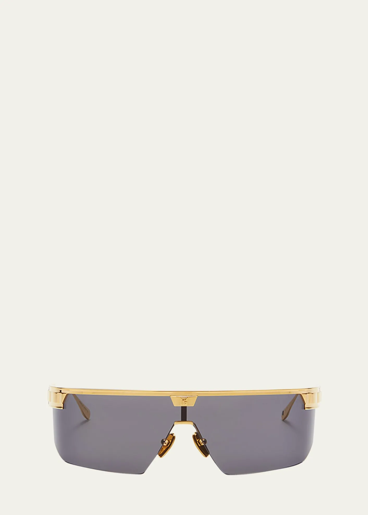 BalmainMajor Half-Rimmed Titanium Shield Sunglasses
