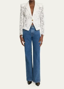 BalmainOne-Button Floral Lace Blazer