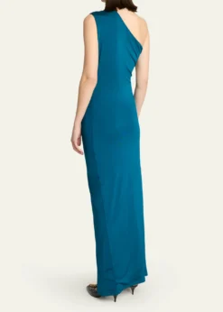 BalmainOne Shoulder Fluid Jersey Ruched Gown