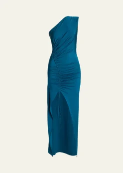 BalmainOne Shoulder Fluid Jersey Ruched Gown
