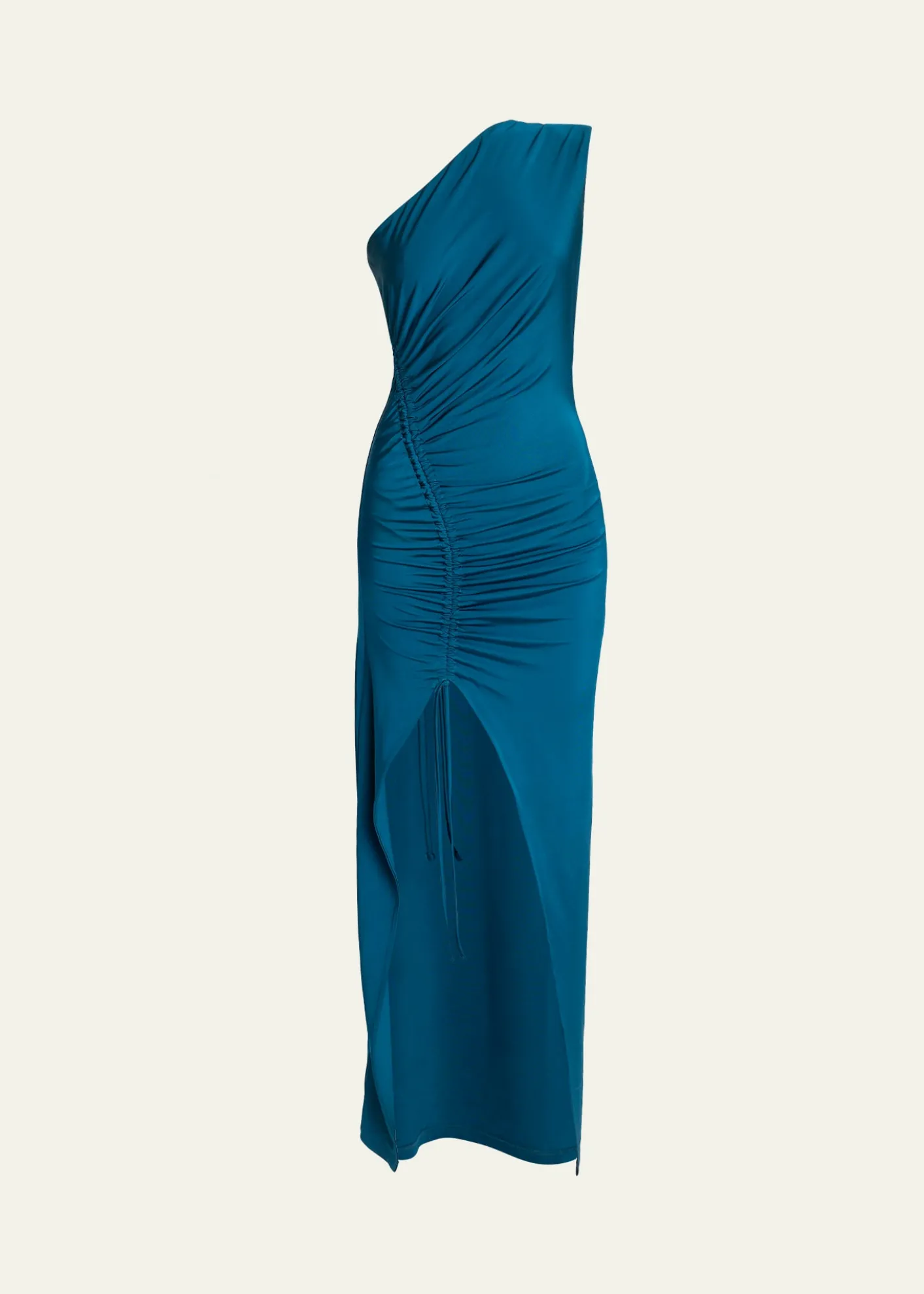 BalmainOne Shoulder Fluid Jersey Ruched Gown