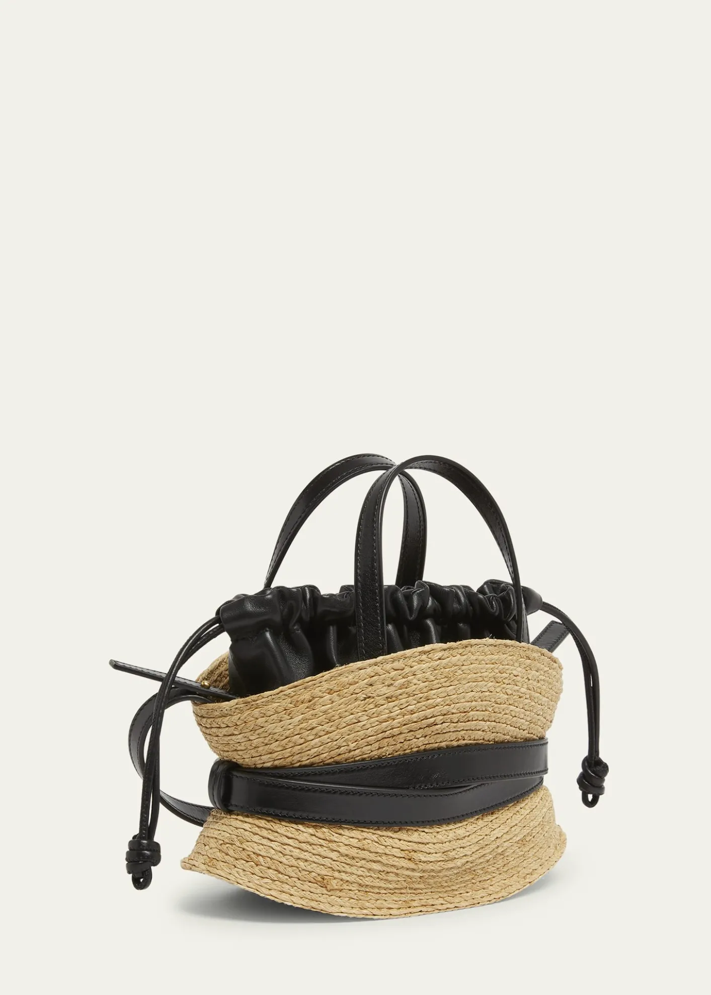 BalmainShuffle Mini Top-Handle Bag in Raffia and Calfskin