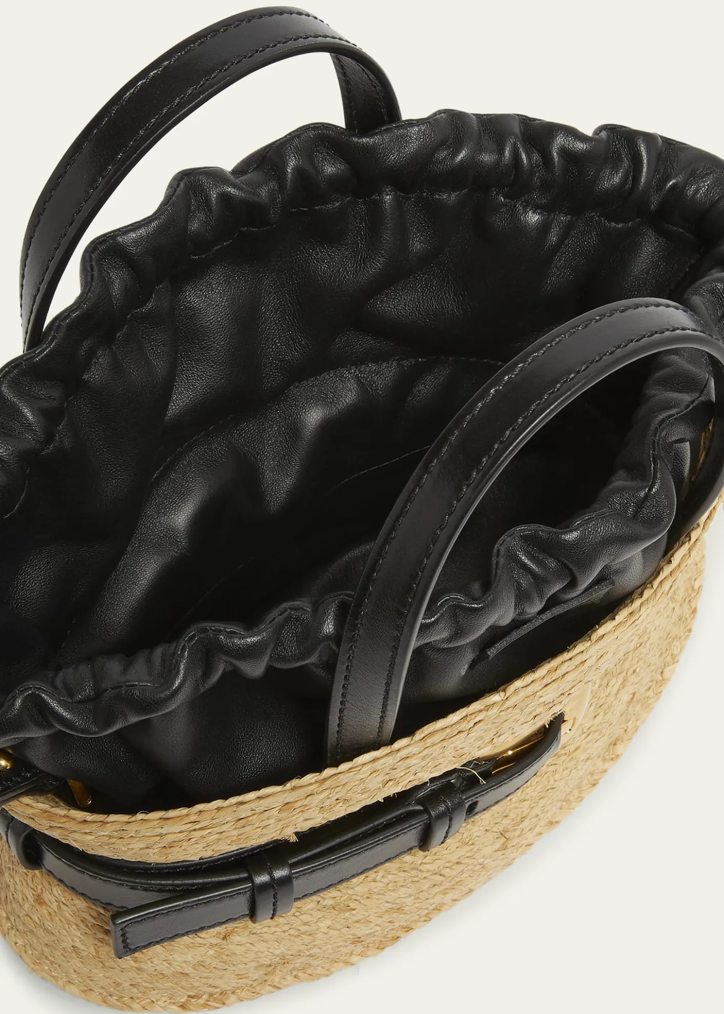 BalmainShuffle Mini Top-Handle Bag in Raffia and Calfskin