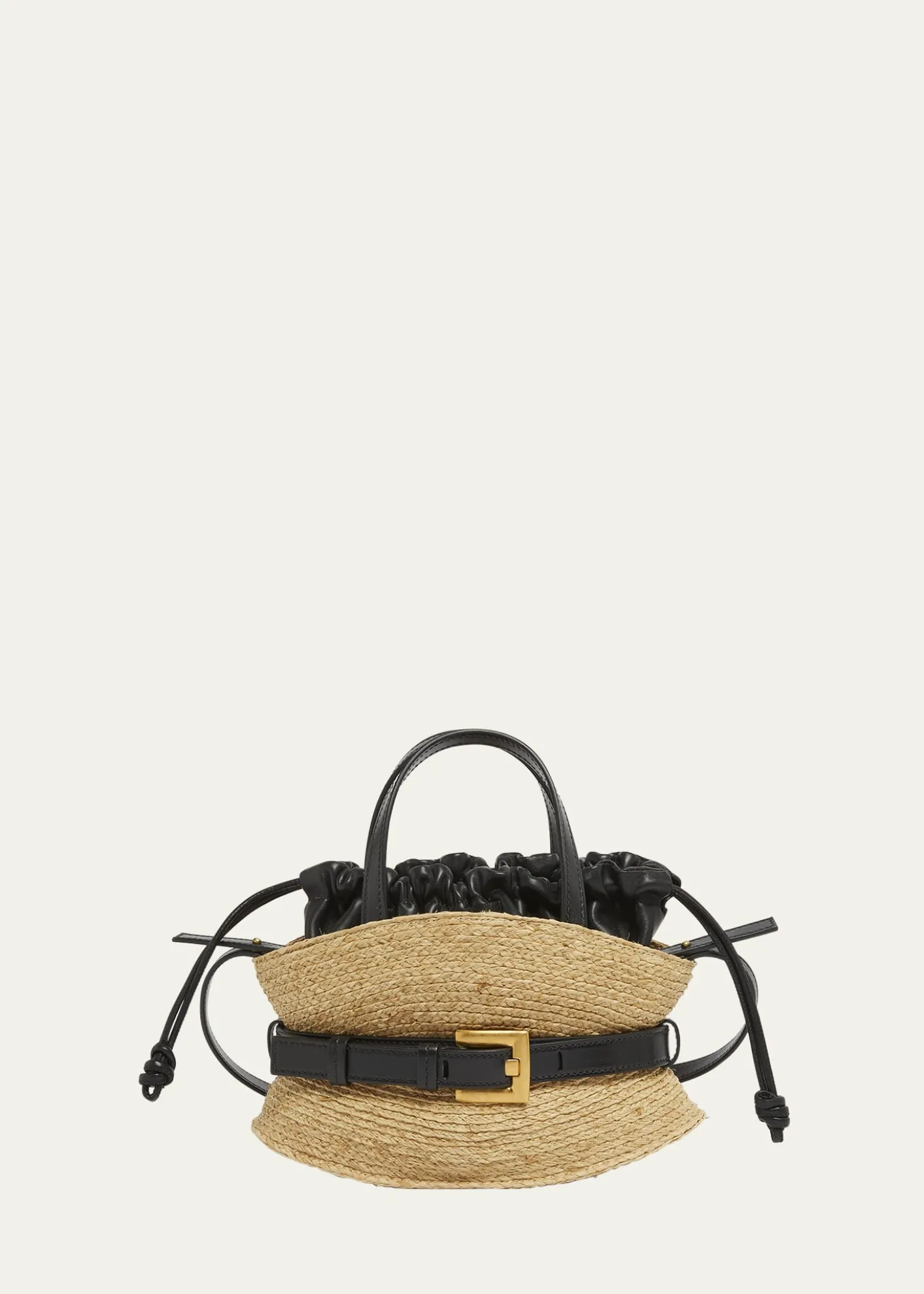 BalmainShuffle Mini Top-Handle Bag in Raffia and Calfskin