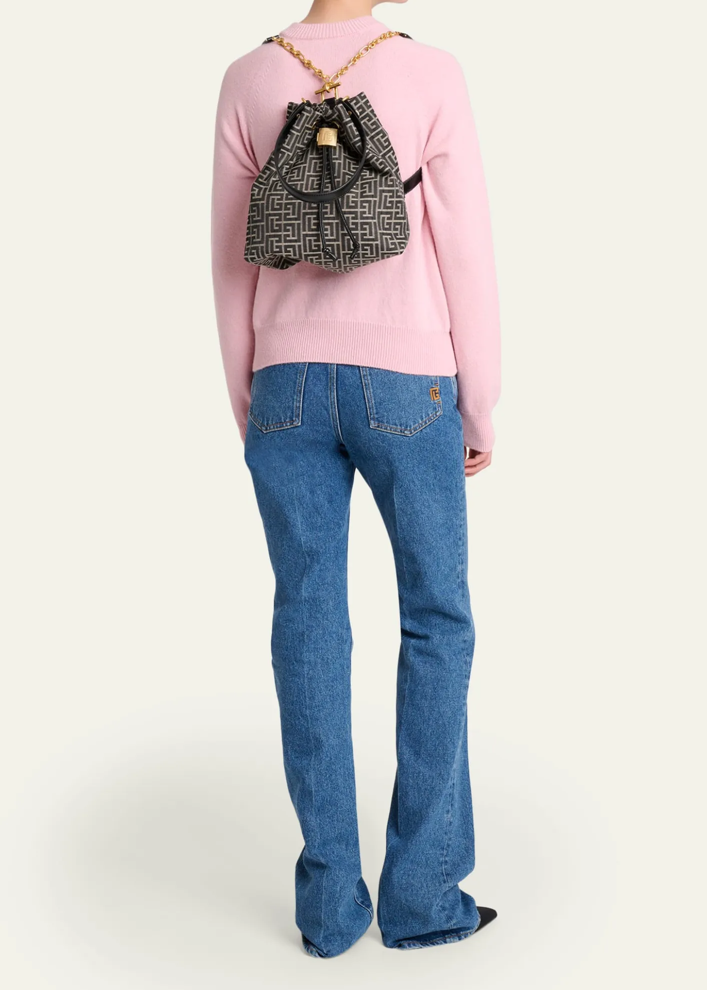 BalmainSync Drawstring Backpack in Monogram Jacquard