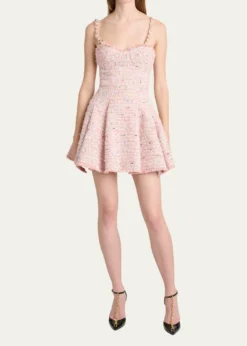 BalmainTweed Sleeveless Flared Mini Dress