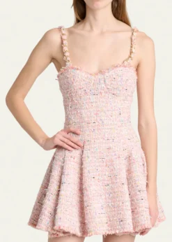 BalmainTweed Sleeveless Flared Mini Dress