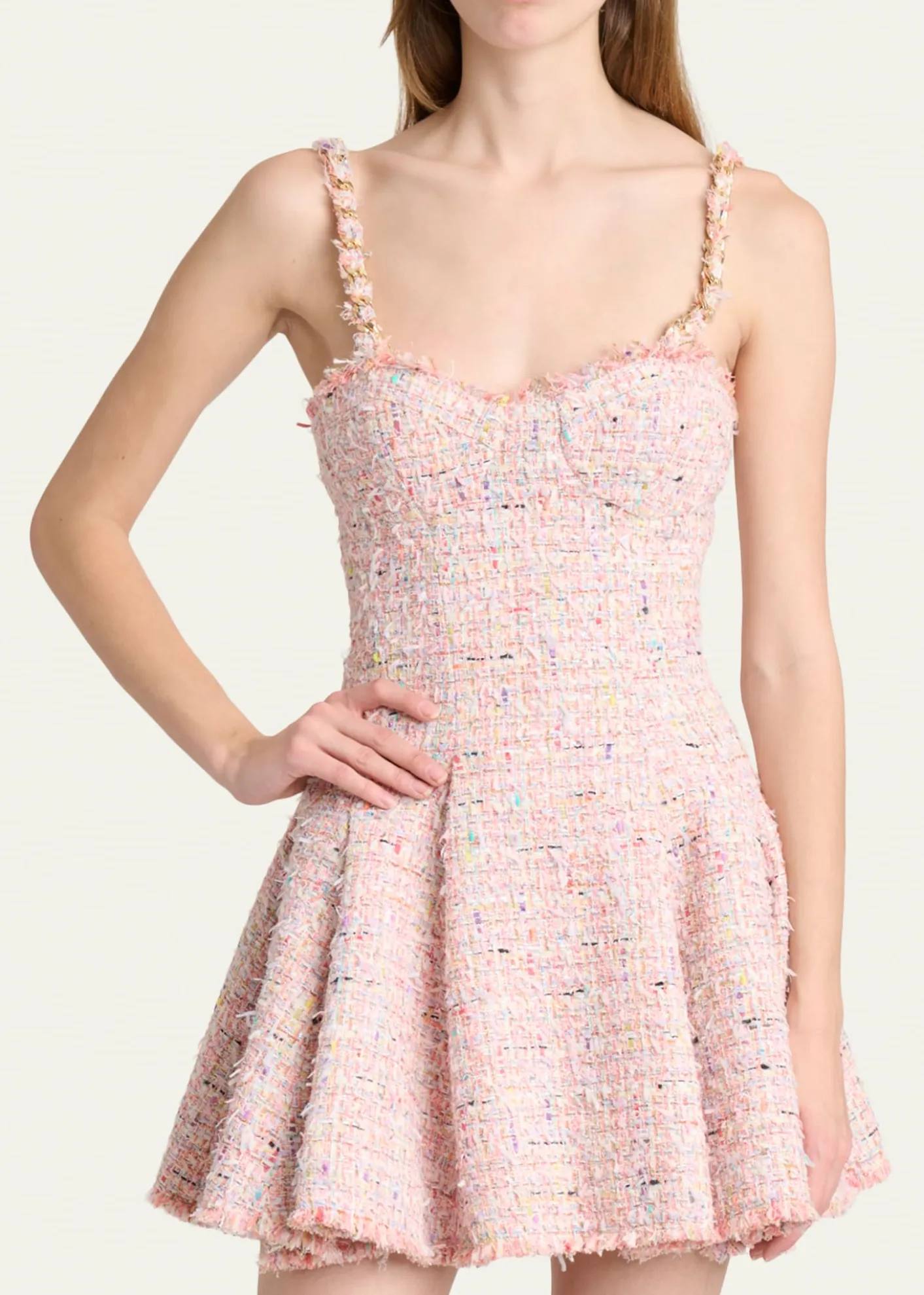 BalmainTweed Sleeveless Flared Mini Dress