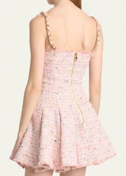 BalmainTweed Sleeveless Flared Mini Dress