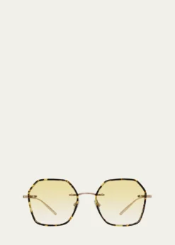 Barton PerreiraRhonda Tortoise Titanium & Acetate Square Sunglasses