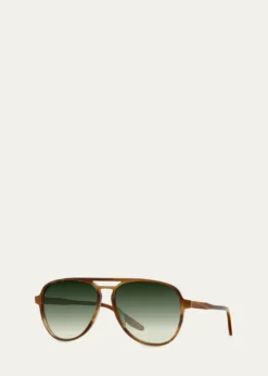 Barton PerreiraMen's Double-Bridge Acetate Aviator Sunglasses