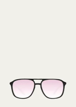 Barton PerreiraMen's Double-Bridge Acetate Aviator Sunglasses