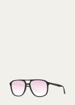 Barton PerreiraMen's Double-Bridge Acetate Aviator Sunglasses