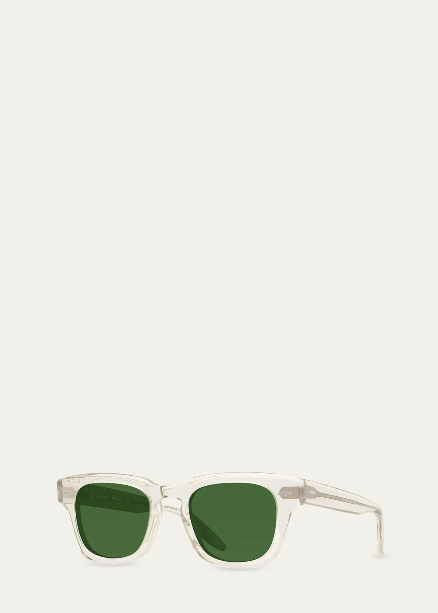 Barton PerreiraMen's Keyhole-Bridge Transparent Acetate Square Sunglasses