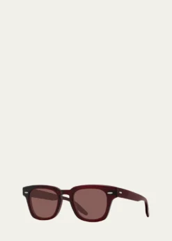 Barton PerreiraMen's Keyhole-Bridge Acetate Rectangle Sunglasses