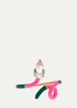 Bea BongiascaDrop-Cut Rock Crystal Duo Colored Ring in Evergreen and Bubble Gum Pink Enamel