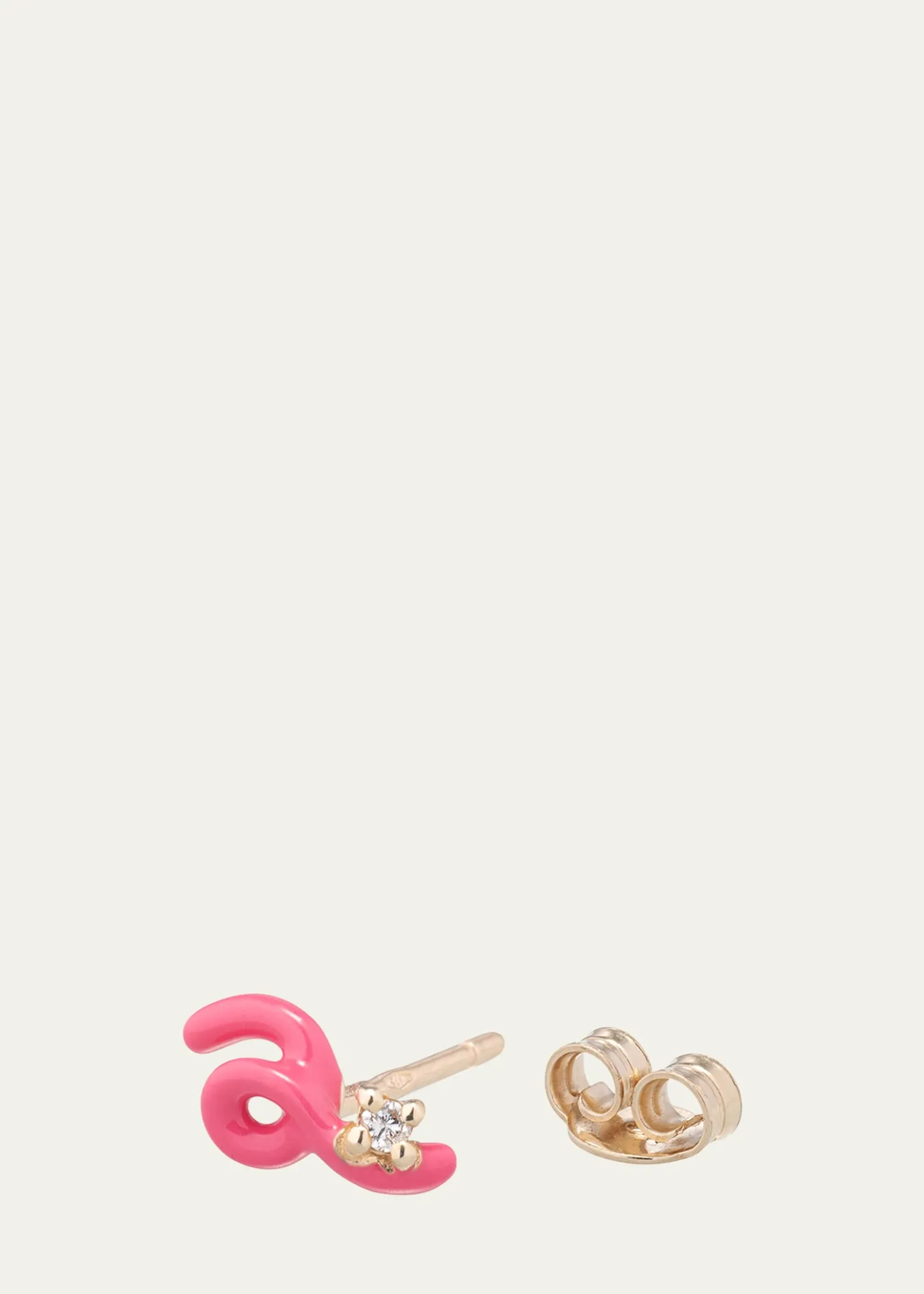 Bea Bongiasca9K Yellow Gold and Pink Enameled Sterling Silver Diamond Mini Loop Earring, Single