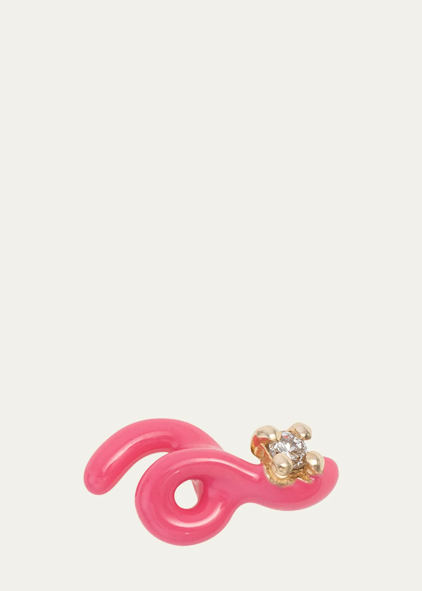 Bea Bongiasca9K Yellow Gold and Pink Enameled Sterling Silver Diamond Mini Loop Earring, Single