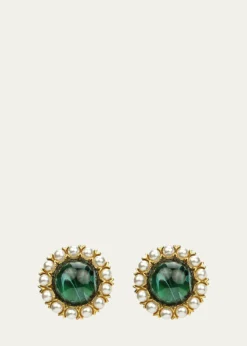 Ben-AmunCabochon Clip & Pearly Trim Earrings