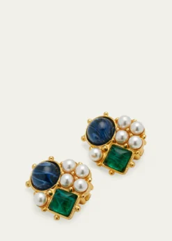 Ben-AmunGold Stone and Pearly Cluster Earrings