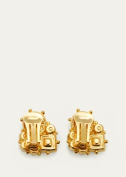 Ben-AmunGold Stone and Pearly Cluster Earrings