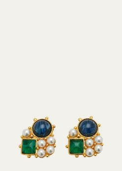 Ben-AmunGold Stone and Pearly Cluster Earrings