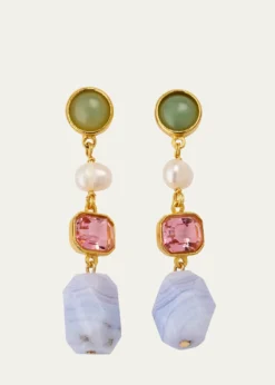 Ben-Amun24k Electroplated Gold Mixed-Stone Drop Earrings
