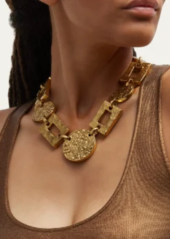 Ben-Amun24k Gold Electroplated Textured Statement Round And Rectangular Necklace