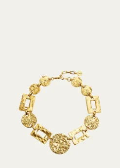 Ben-Amun24k Gold Electroplated Textured Statement Round And Rectangular Necklace