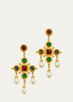 Ben-Amun24k Gold Electroplated Pearly Drop Cross Earrings