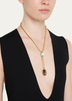 Ben-Amun24K Snake Lariat Necklace with Stones