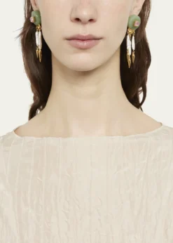 Ben-AmunMadre Pearl, Aventurine and Rose Crystal Clip Earrings