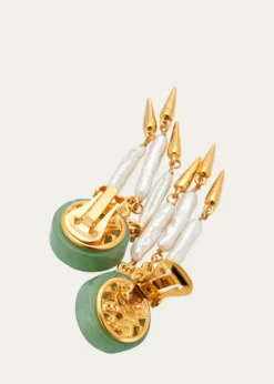 Ben-AmunMadre Pearl, Aventurine and Rose Crystal Clip Earrings