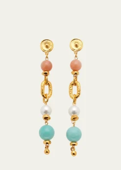 Ben-AmunPearly, Rose Quartz and Amazonite Earrings