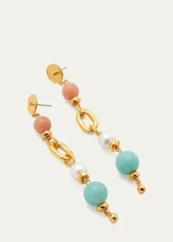 Ben-AmunPearly, Rose Quartz and Amazonite Earrings
