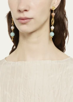 Ben-AmunPearly, Rose Quartz and Amazonite Earrings