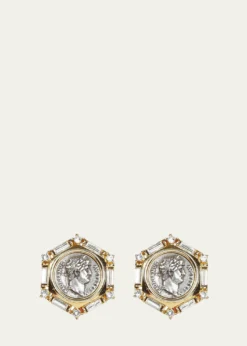 Ben-AmunRoman Coin and Crystal Clip Earrings